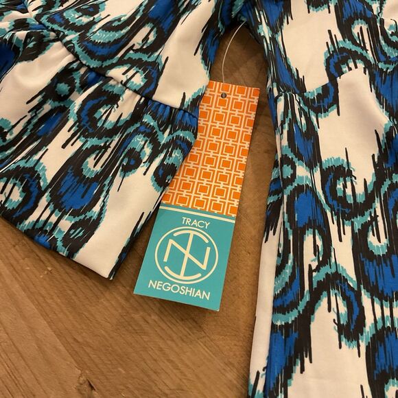 Tracy Negoshian Blue Stretch Pullover Sheath 3/4 Sleeve Large NWT $142 - Picture 6 of 12